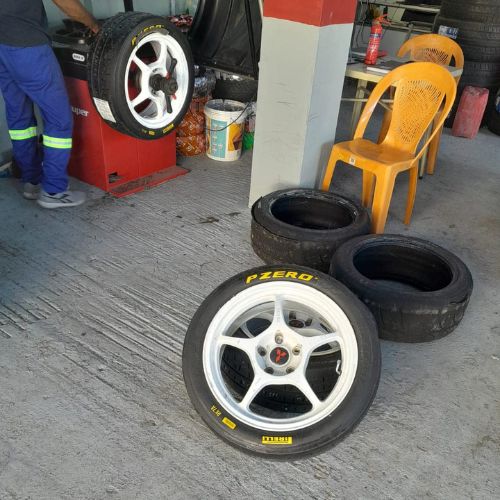 Pirelli tyres in white rims.